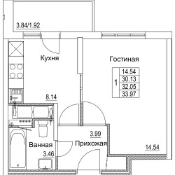 Однокомнатная квартира 32.05 м²